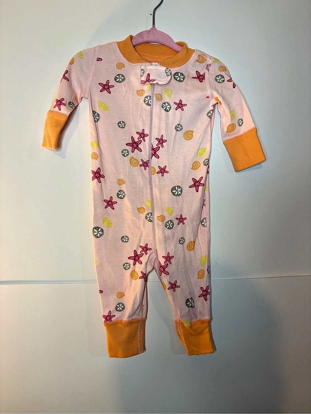 Hanna Andersson Zip Zippy in Organic Cotton Pink & Orange Footie Baby 0-6M